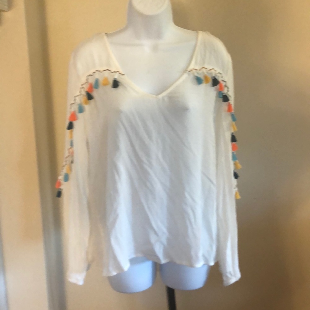 Brand New Tasseled blouse cream with multi colors